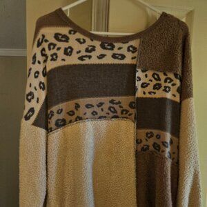 LTX M sherpa sweater in brown tones & leopard. New without tags